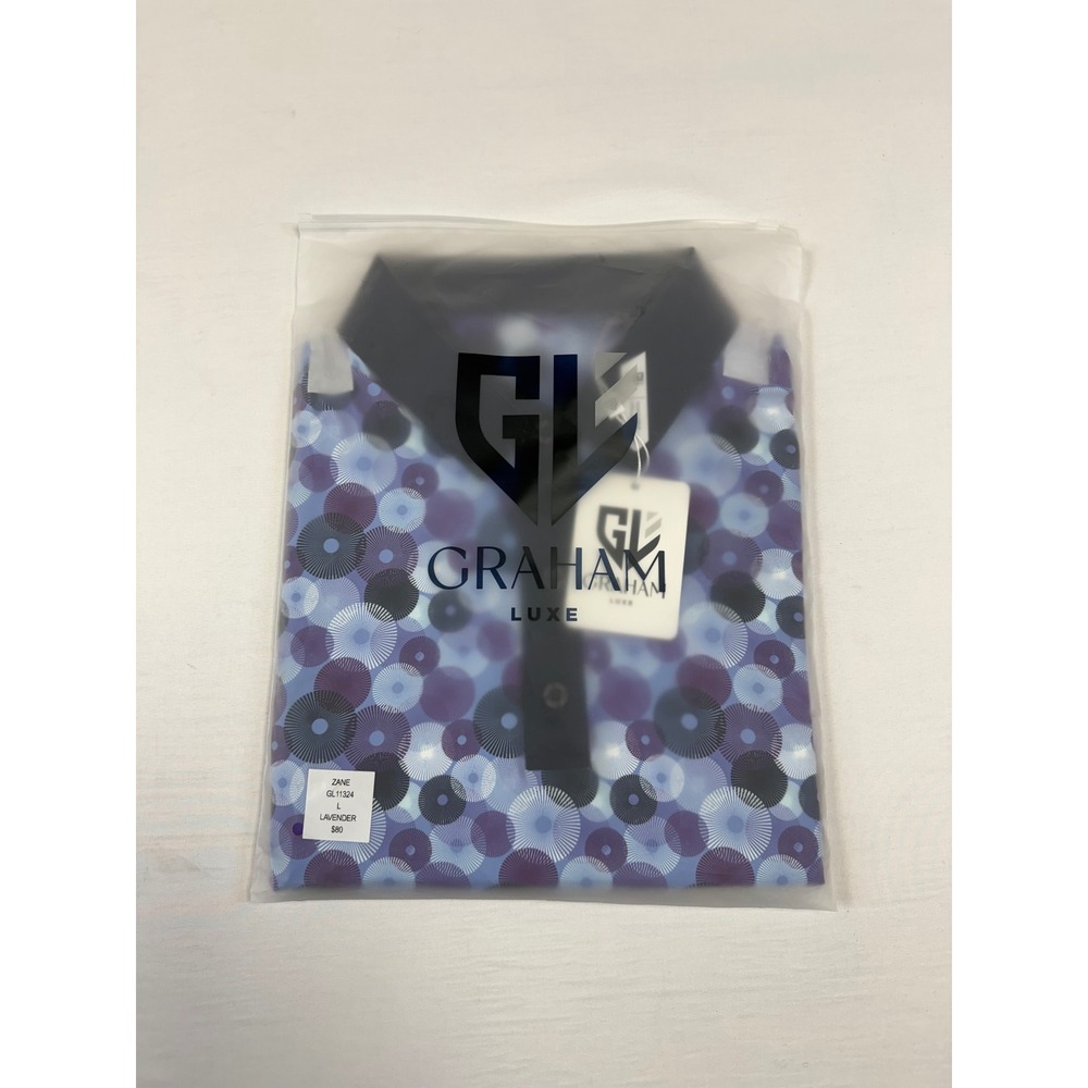 Graham Luxe Zane Mens Lavender Geometric Circle Print Polo Shirt GL11324 Large